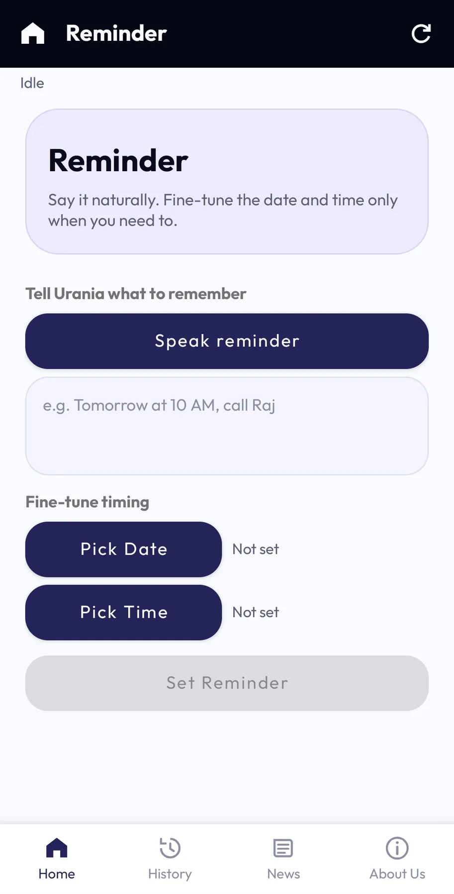 Urania screen: Reminders in plain language